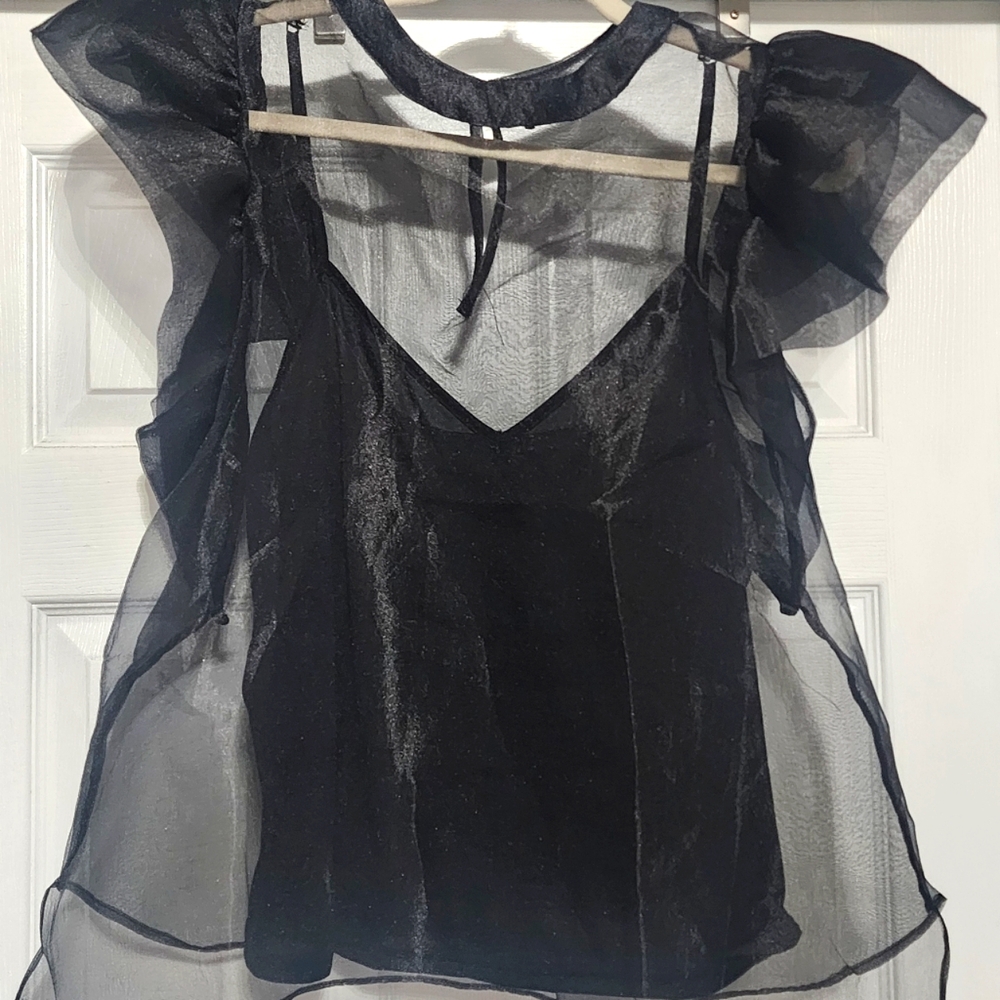 Elegant Black Sheer Women's Top